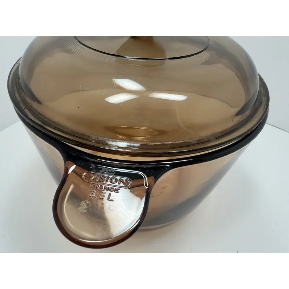 Vision Corning Ware Amber 3.5 L Stock Pot Made in France w/ Pyrex Lid Vintage